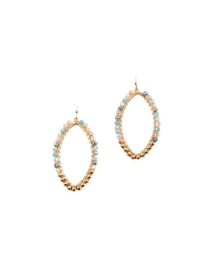 Beaded Open Marquise Gold Metal Earrings