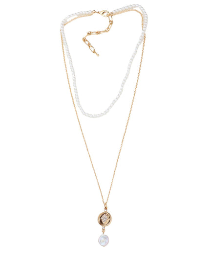 Rhinestone Hamsa Hand Pearl Double Layered Necklace