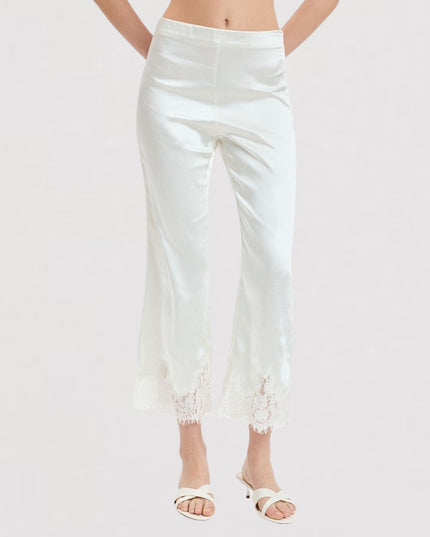 Lace Accent Ankle Length Satin Shine Pants