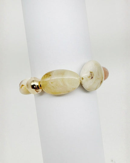 Chunky Natural Stone Gold Bead Stretch Bracelet