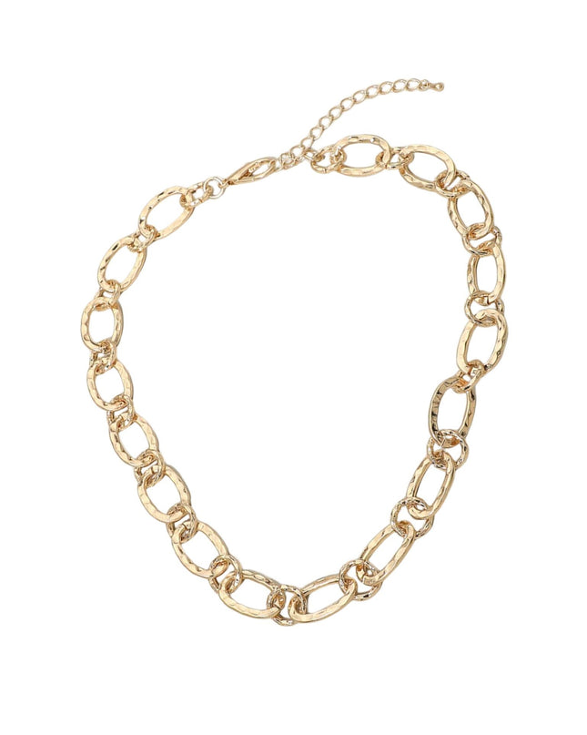 Hammered Metal Oval Link Necklace