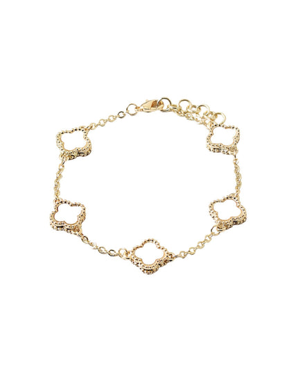 Mother Of Pearl Dotted Edge Clover Station Chain Link Bracelet