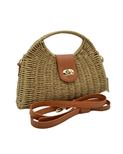 Round Handle Twist Closure Straw Bag