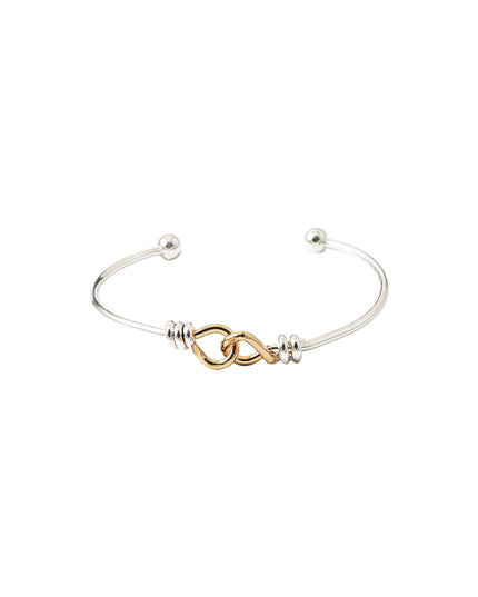 Loop Link Ball Bead Tip Two Tone Metal Cuff Bracelet