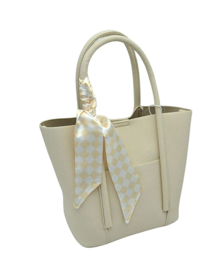 Checkered Scarf Detail Satchel Bag