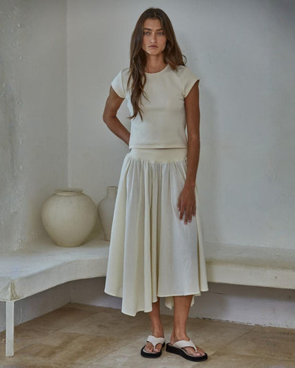 Aisling Elastic Ribbed Waist Midi Skirt