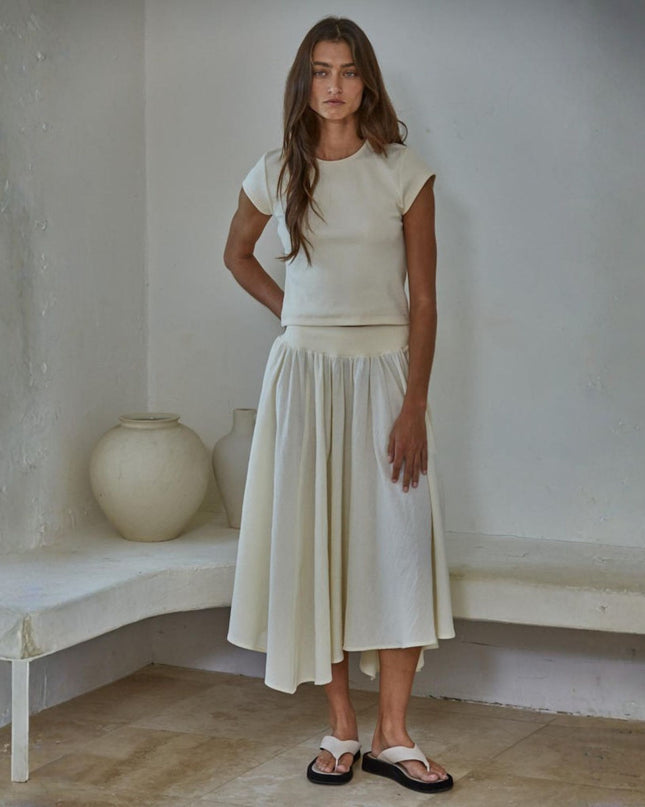 Aisling Elastic Ribbed Waist Midi Skirt