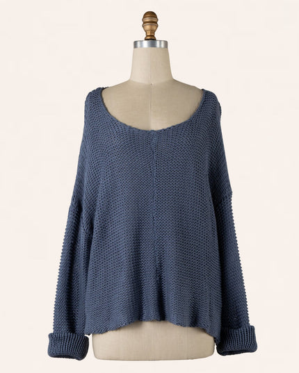 V Neck Cable Knit Long Sleeve Sweater
