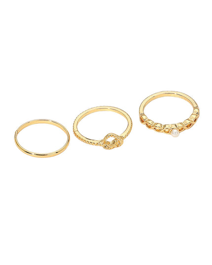 Heart Knot Pearl Thin Plain Band 3 Ring Set