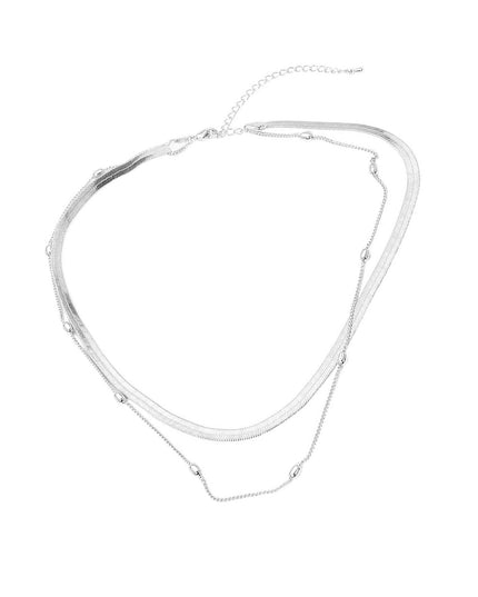 Oval Station Herringbone Chain Layered Necklace