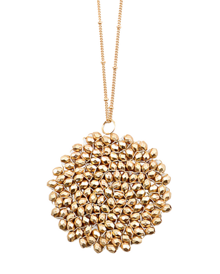 Crystal Circle Threaded Pendant Long Necklace