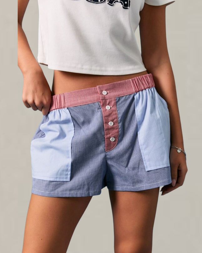 Gingham Contrast Pocket Detail Low Rise Shorts