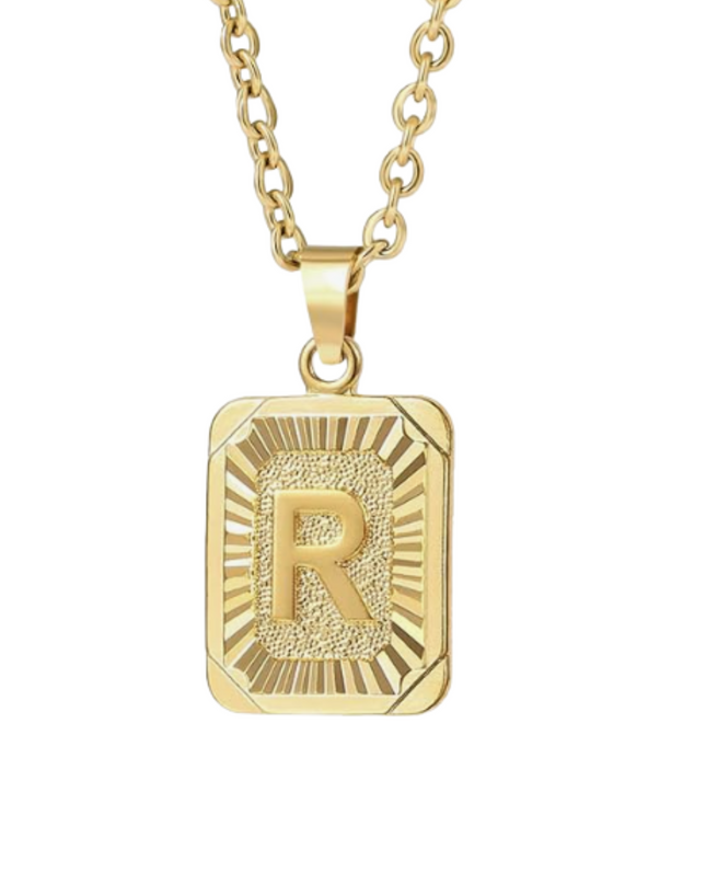 Gothic Rectangle Initial Necklace