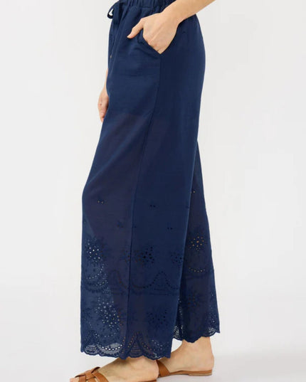 Juno Drawstring Border Eyelet Wide Leg Pants
