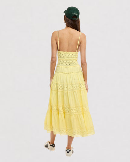 Floral Embossed Lace Eyelet Spaghetti Strap Midi Dress