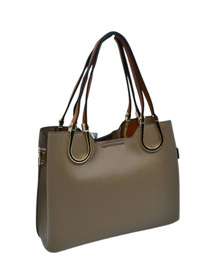Structured Black & Gold Detailed Handle Handbag