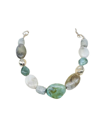 Chunky Natural Stone Gold Bead Chain Link Necklace