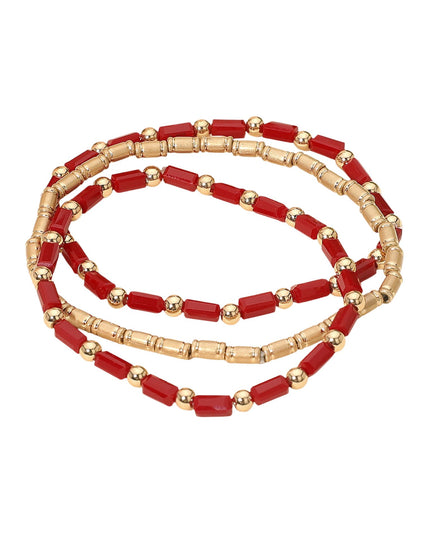 Metal Crystal Rectangle Beads 3 Bracelet Set
