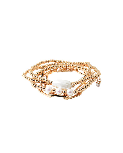 Asymmetrical Pearl Ball Bead Link 4 Bracelet Set