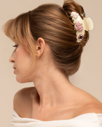 Kitschpop Pearlized Cream Curved Claw Clip 7pc Set Vintage