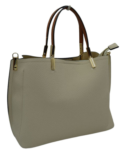 Gold Detailed & Brown Handled Textured Bag