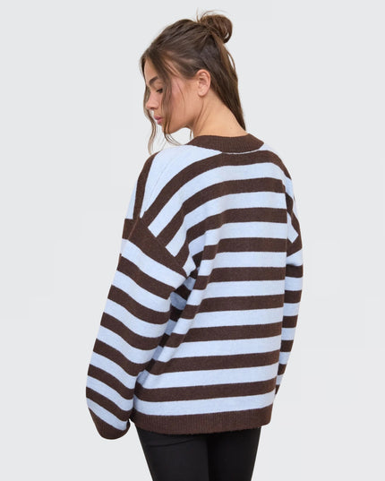 Striped Round Neck Boxy Button Down Cardigan Sweater