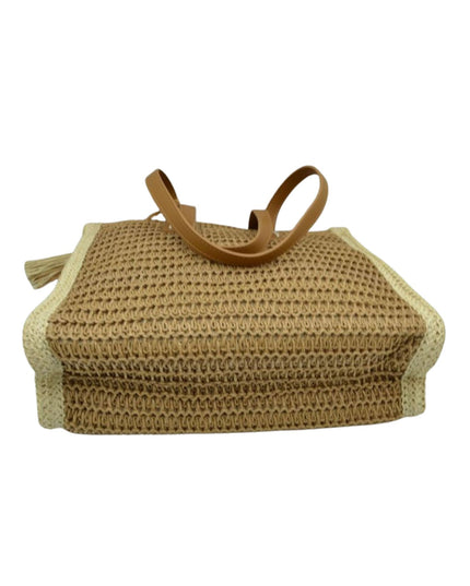 Beaded Tassel Straw Tote Bag