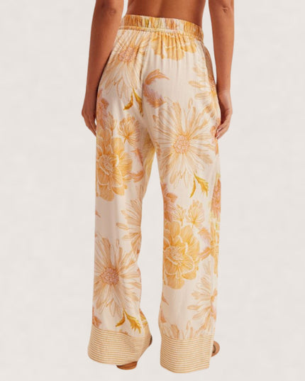 Floral Contrast Stripe Hem Elastic Drawstring Waist Lounge Pants