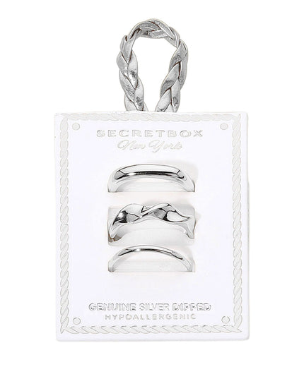 Wavy Square Thin Plain Band 3 Ring Set