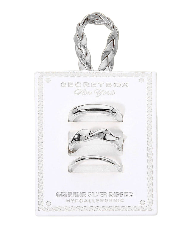 Wavy Square Thin Plain Band 3 Ring Set