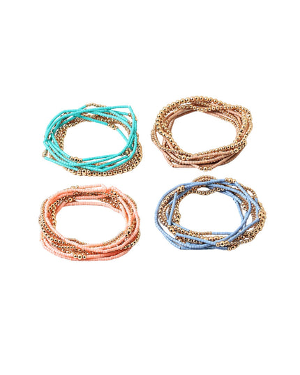 Thin Bead Gold Ball Beaded 7 Bracelet Set