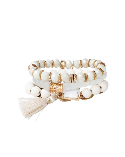 Tassel Charm Wood Faceted Gold Bead Chain Link 4 Bracelet Set