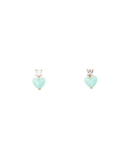 Square CZ Stone Resin Heart Droplet Earrings