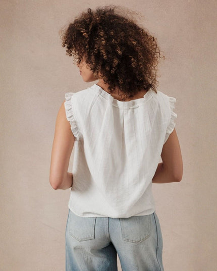 Sleeveless Ruffle Button Down Top