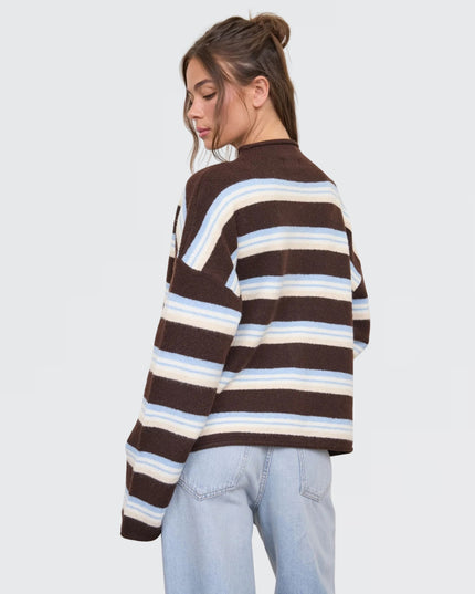 Multi Color Strip Rolled Neck Cardigan Sweater