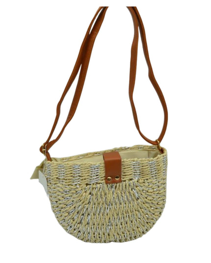 Metallic Detail Half Circle Straw Crossbody Handbag