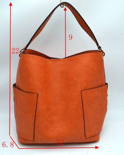 Zipper On Shoulder Strap & Side Pocket Hobo Tote Bag