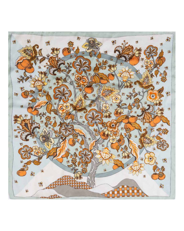 Botanical Tree and Fruit Print Square Bandana Scarf