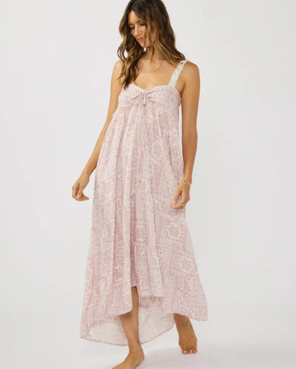 Anisa Floral Printed Lace Shoulder Strap Tiered Ruffle Maxi Dress