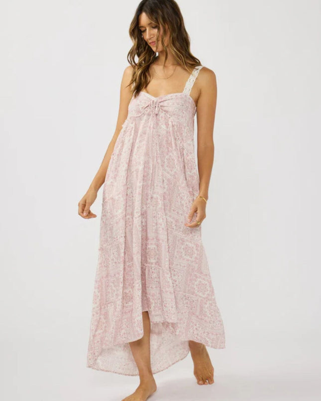 Anisa Floral Printed Lace Shoulder Strap Tiered Ruffle Maxi Dress