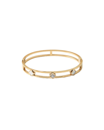 Triple Mother Of Pearl Clover Hinge Bangle Bracelet