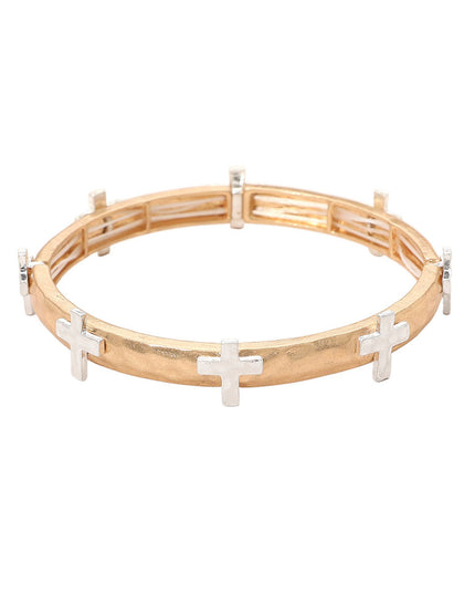 Spaced Cross Hammered Metal Stretch Bracelet