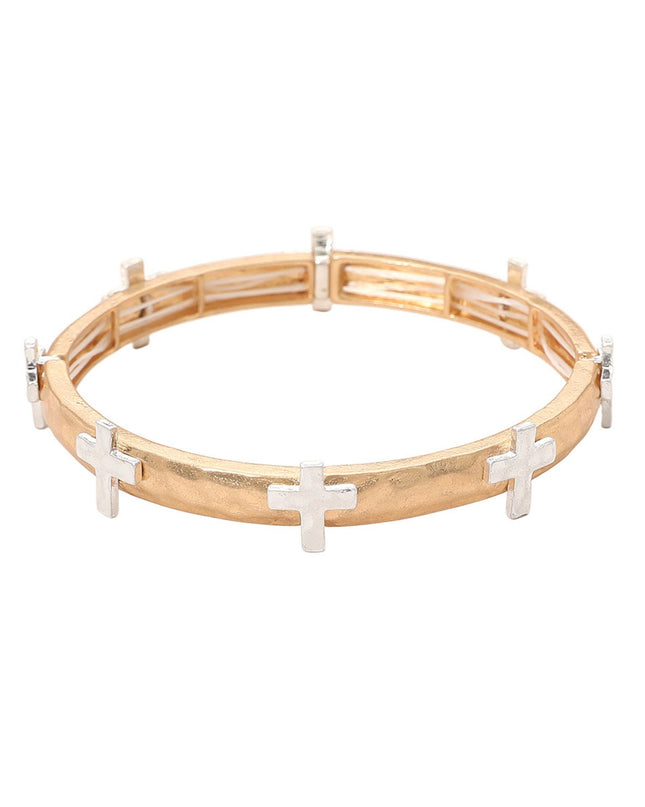 Spaced Cross Hammered Metal Stretch Bracelet