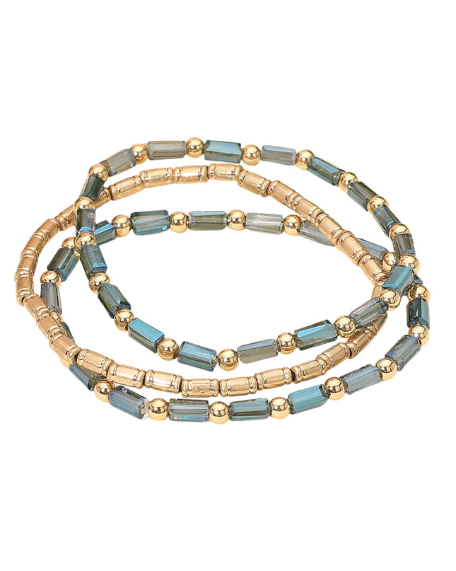 Metal Crystal Rectangle Beads 3 Bracelet Set
