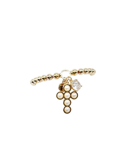 Pearl Cross Charm Ball Bead Stretchable Bracelet