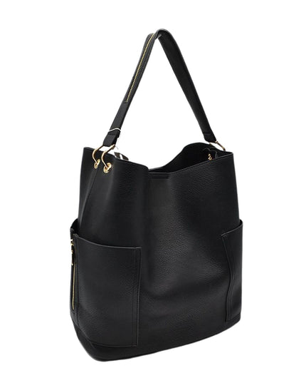 Zipper On Shoulder Strap & Side Pocket Hobo Tote Bag