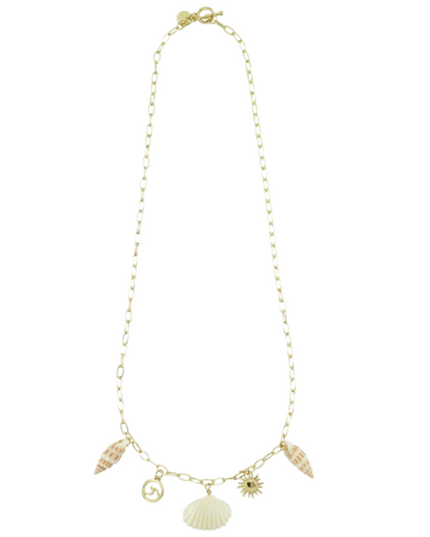 Wave, Sun, Shell Charm Toggle Necklace
