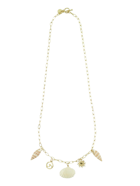 Wave, Sun, Shell Charm Toggle Necklace