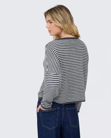 Striped Raw Edge Drop Shoulder Knit Cardigan Sweater