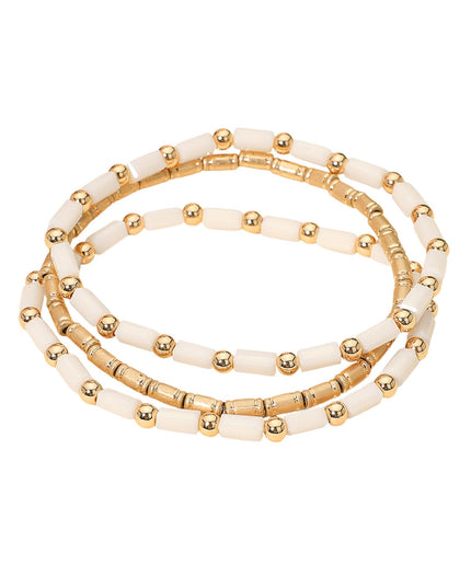 Metal Crystal Rectangle Beads 3 Bracelet Set